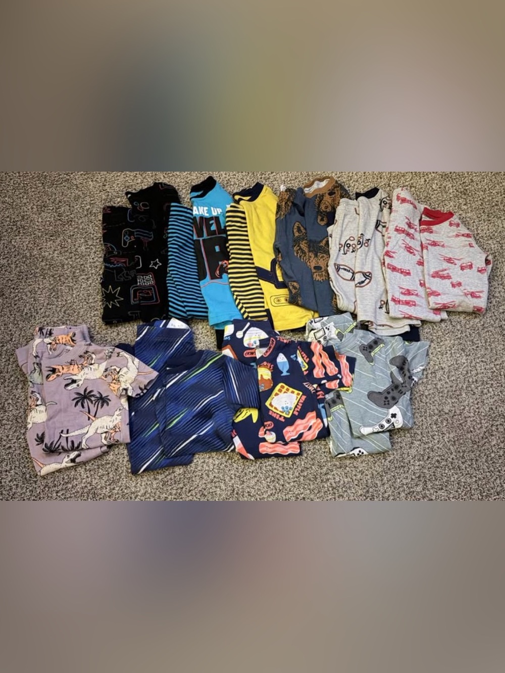 Kids Pajama Set (10)- Navy, Blue, Yellow, Gray, Black Mix —Size 5
